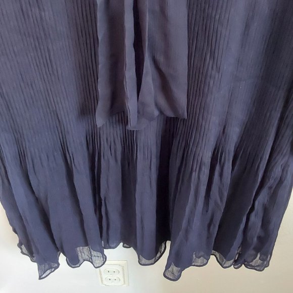 NWT! DKNY Long-Sleeve Tie-Neck Pleated Shift Dress Blue Georgette - 14W - Picture 10 of 13